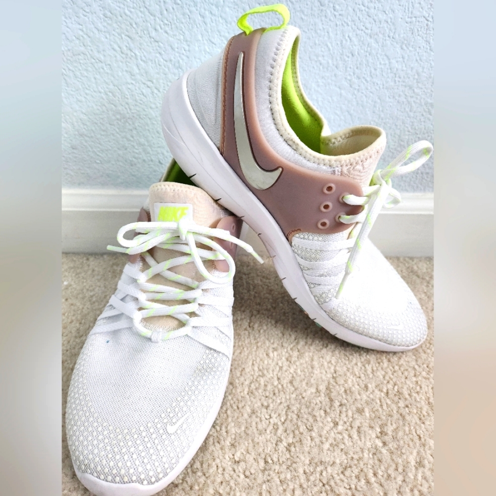 Womens Mauve pink, white and neon green nike trainers size 11
